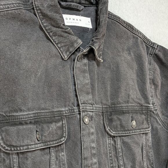 Topman Classic Black Denim Jacket Men’s Small Oversized Cotton Jean Button Up - Picture 4 of 11